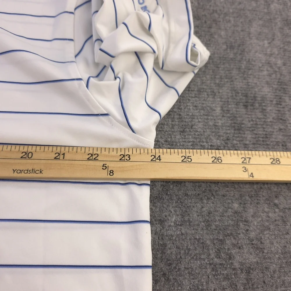 Turtleson Polo Large White Blue Striped Performance Stretch Short‎ Sleeve